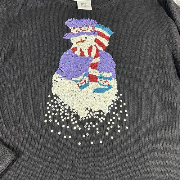 Vintage Quacker Factory Sweater Womens Medium Tunic Sequin Snowman Holiday - Picture 2 of 6